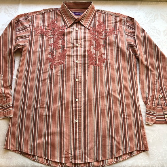 Empra Brown Stripes Western Style Shirt Men’s Size XL Long Sleeves Button-Down - Picture 1 of 15